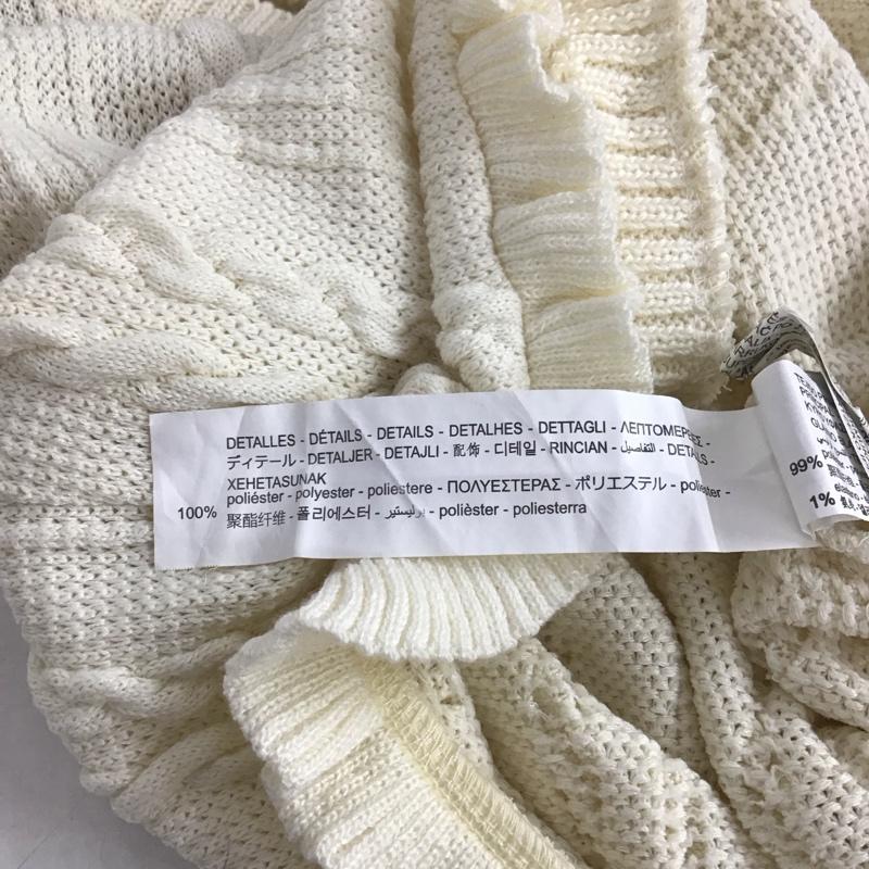 ザラ ZARA カーディガン 半袖 半袖ニットカーディガン 前ボタン リブニット ショート丈 M 総柄 アイボリー / アイボリー / レディース USED 古着 中古 10147674