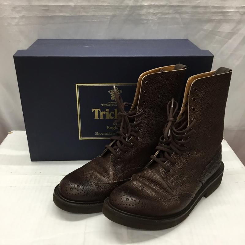 トリッカーズ Tricker s ブーツ ショートブーツ ウィングチップ SHIPS カントリーブーツ 箱有 無地 ダークブラウン / ダークブラウン / レディース USED 古着 中古 10120561