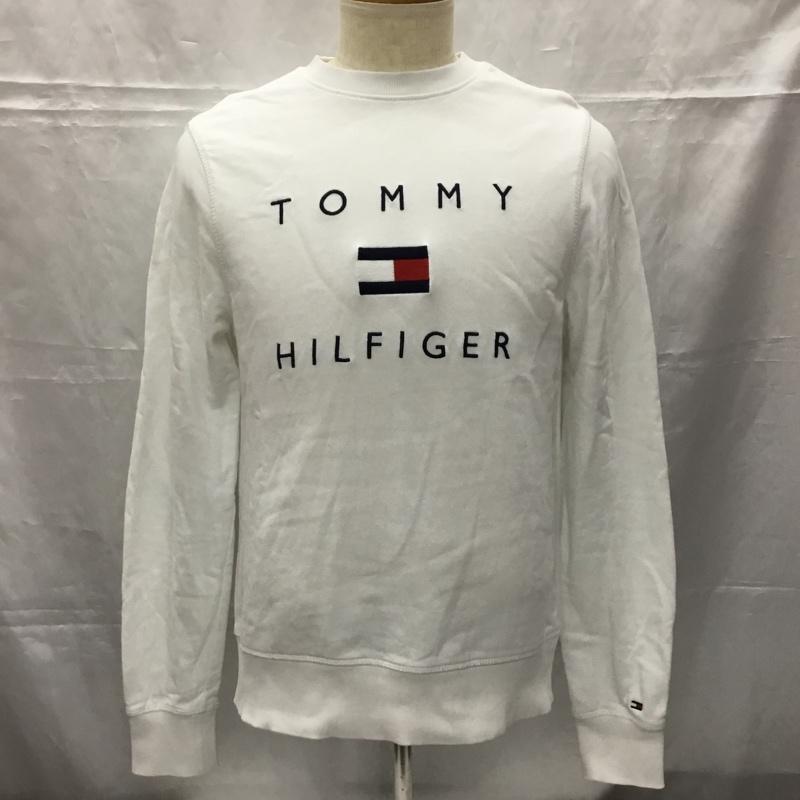 トミーヒルフィガー TOMMY HILFIGER トレーナー 長袖 長袖トレーナー リブスエットカットソー クルーネックカットソー S ロゴ、文字 白 / ホワイト / メンズ USED 古着 中古 10106583