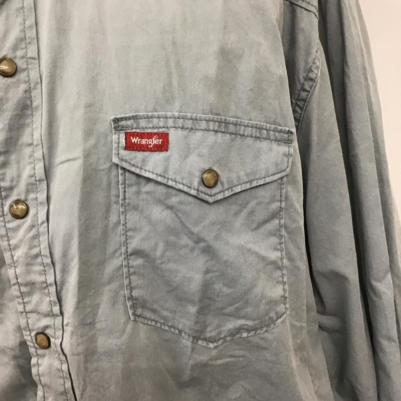 ラングラー Wrangler シャツ、ブラウス 長袖 長袖シャツ カラーシャツ ポケットシャツ 長袖カットソー 古着 XXL ロゴ、文字 水色 / ライトブルー /  メンズ USED 古着 中古 10108694