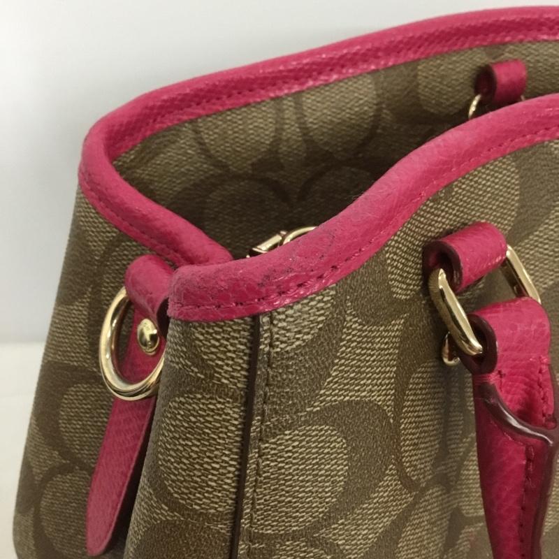 コーチ COACH ハンドバッグ ハンドバッグ ショルダーバッグ 2WAY シグネチャー ロゴ、文字 ベージュ / ベージュ / X 桃 / ピンク / レディース USED 古着 中古 10133100