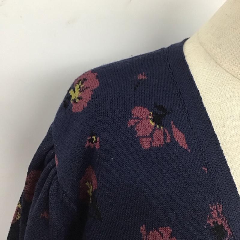 ザラ ZARA カーディガン 長袖 長袖カーディガン 長袖カットソー ノーカラージャケット 前開カーディガン L プリント 紺 / ネイビー / レディース USED 古着 中古 10124344