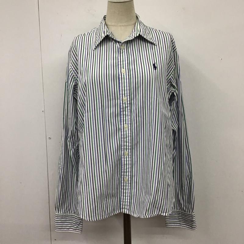 ラルフローレン RALPHLAUREN シャツ、ブラウス 長袖 POLO GOLF SLIM FIT ストライプ ワンポイント 白 / ホワイト / X 緑 / グリーン / X 紺 / ネイビー / X 水色 / ライトブルー / レディース USED 古着 中古 10114640
