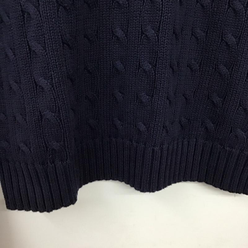 ラルフローレン RALPHLAUREN ニット、セーター 長袖 ケーブル編み コットン クルーネック L ワンポイント 紺 / ネイビー / レディース USED 古着 中古 10138500