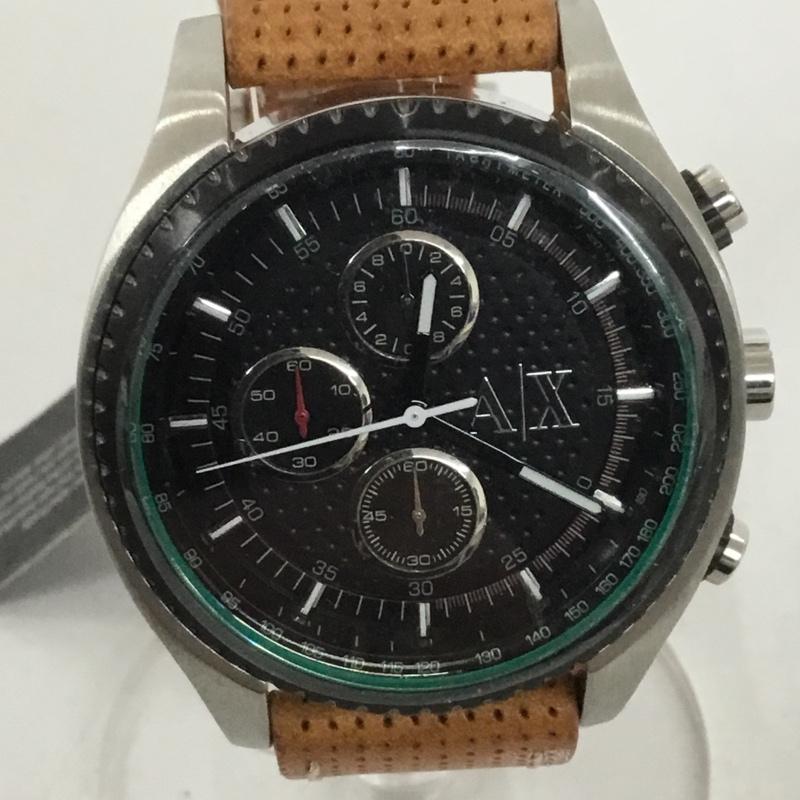 アルマーニエクスチェンジ A/X ARMANIEXCHANGE 腕時計 アナログ(クォーツ式) AX1608 レザーベルト ロゴ、文字 茶 / ブラウン / X 銀 / シルバー / X 黒 / ブラック / メンズ USED 古着 中古 10129462