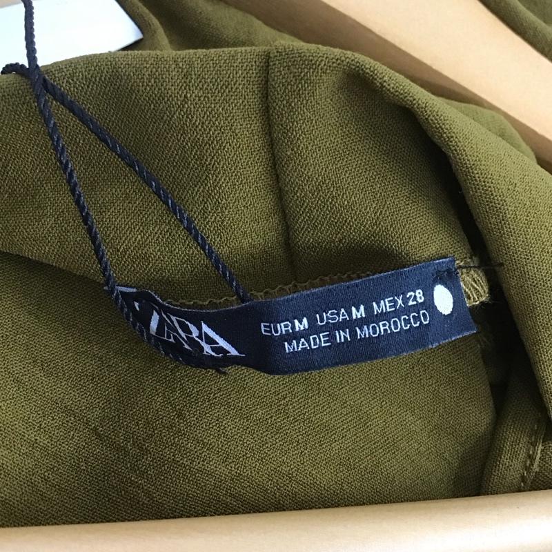 ザラ ZARA ワンピース ロングスカート 0264 456 505 ひざ下丈 ボリュームスリーブ タグ付きスクエアネック M 無地 カーキ / カーキ / レディース USED 古着 中古 10138648