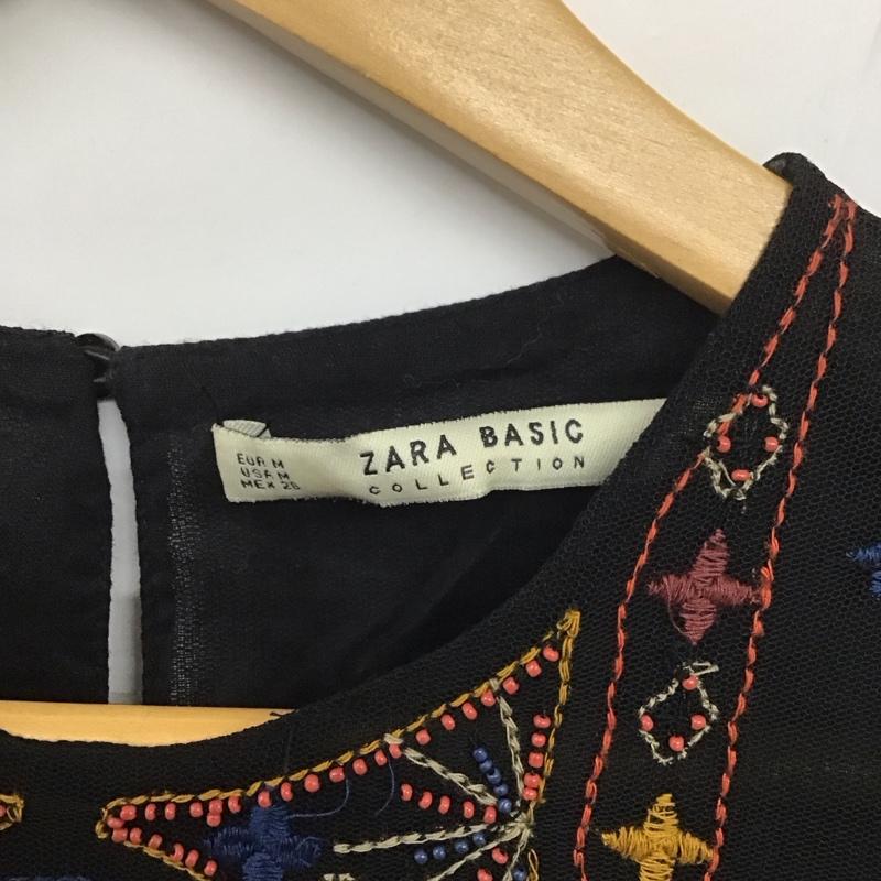 ザラベーシック ZARA BASIC カットソー 長袖 M 刺繍 黒 / ブラック / レディース USED 古着 中古 10124796