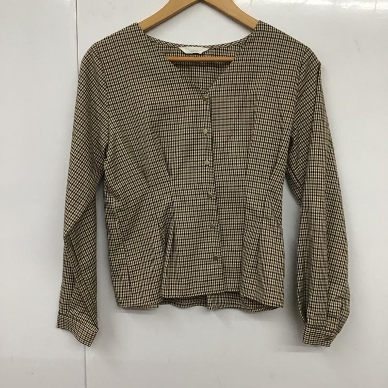インデックス index シャツ、ブラウス 長袖 C58-87011 Vネック ノーカラー ウエストタック M チェック 黒 / ブラック / X 茶 / ブラウン / X アイボリー / アイボリー / レディース USED 古着 中古 10131328