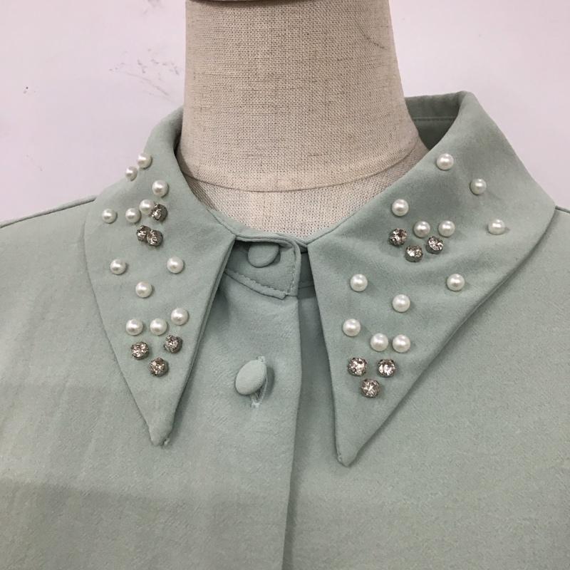 ザラ ZARA シャツ、ブラウス 長袖 1971 068 982 襟ビシュー M 無地 薄緑 / ライトグリーン / レディース USED 古着 中古 10112339