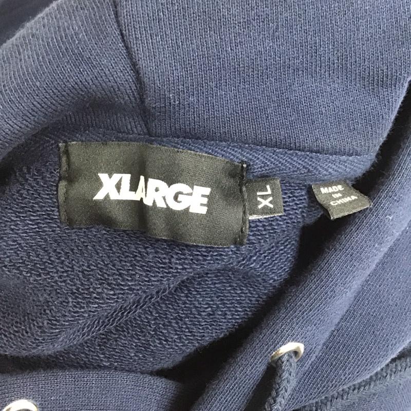 エクストララージ XLARGE パーカー 長袖 長袖パーカー フード付きパーカー プリントスウェット トレーナー XL ロゴ、文字 紺 / ネイビー /  メンズ USED 古着 中古 10120621