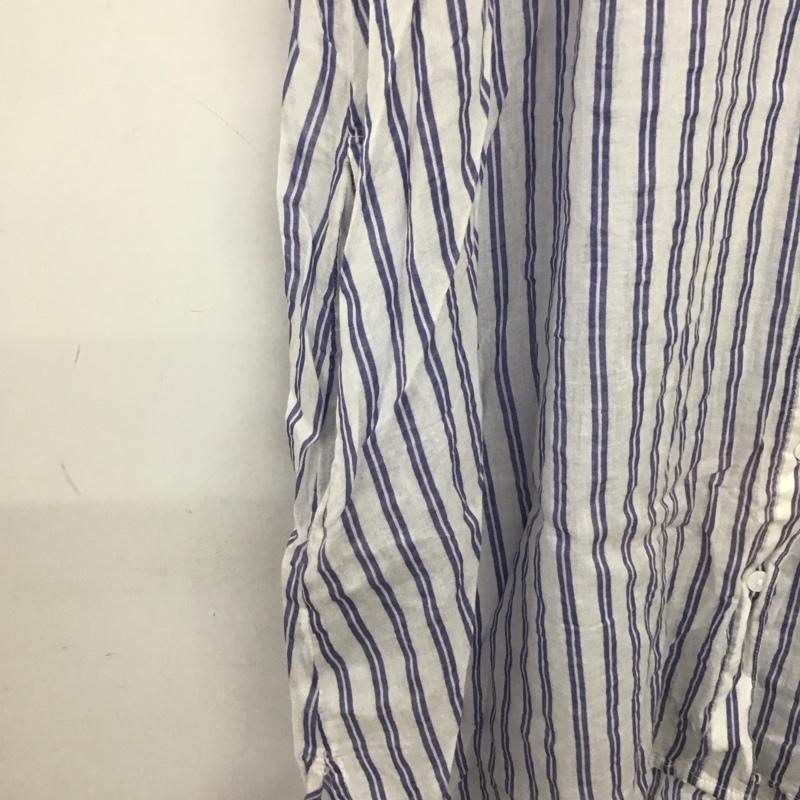 ザラベーシック ZARA BASIC ワンピース ひざ丈スカート L ストライプ X 刺繍 白 / ホワイト / X 水色 / ライトブルー / レディース USED 古着 中古 10134598