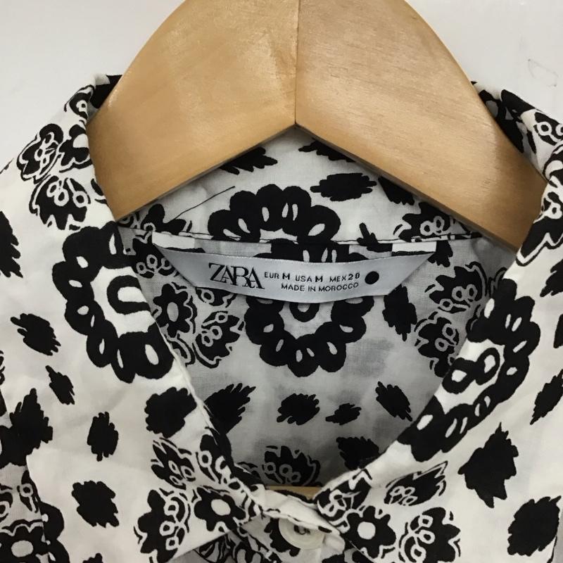 ザラ ZARA シャツ、ブラウス 長袖 M 総柄 白 / ホワイト / X 黒 / ブラック / レディース USED 古着 中古 10136608