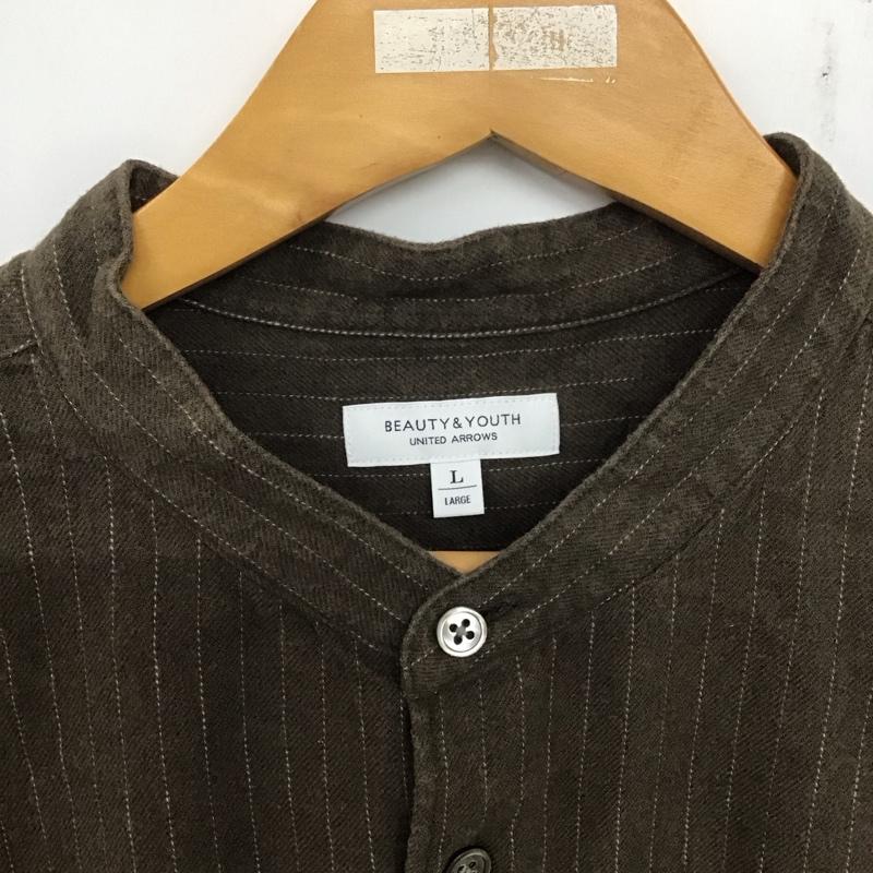 ビューティアンドユースユナイテッドアローズ BEAUTY&YOUTH UNITED ARROWS シャツ、ブラウス 長袖 長袖シャツ ストライプシャツ ノーカラーシャツ L ストライプ 茶 / ブラウン / メンズ USED 古着 中古 10138410