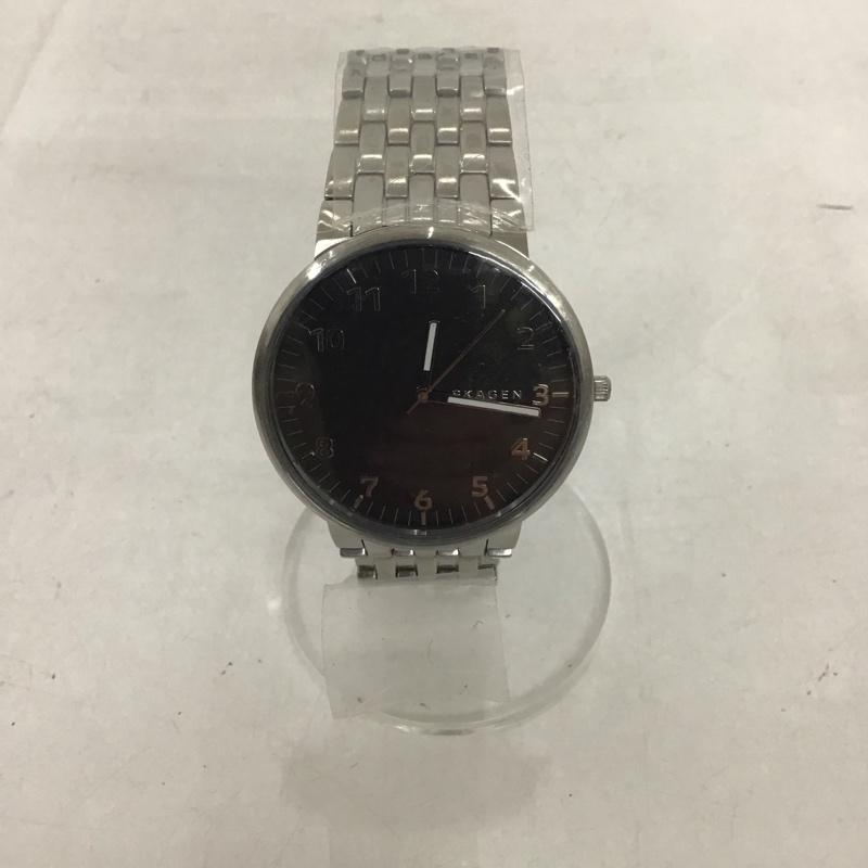 スカーゲン SKAGEN 腕時計 アナログ(クォーツ式) SKW6247 箱有 ロゴ、文字 銀 / シルバー / X 黒 / ブラック / メンズ USED 古着 中古 10134354