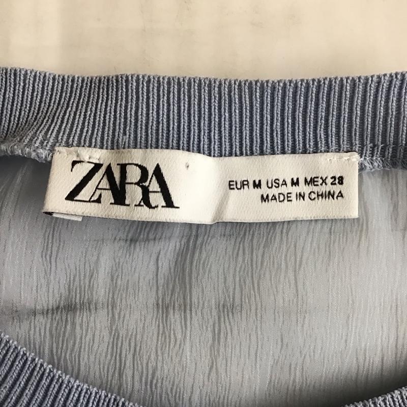ザラ ZARA シャツ、ブラウス 長袖 2488 106 400 クルーネック シアー フリル M 無地 水色 / ライトブルー / レディース USED 古着 中古 10118349