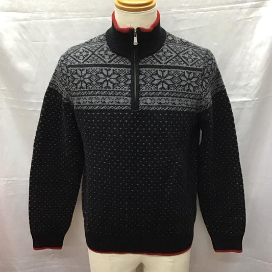 ブルックスブラザーズ BROOKS BROTHERS ニット、セーター 長袖 長袖ニットカットソー ニット セーター クルージップアップネックニット S 総柄 黒 / ブラック / X 灰 / グレー /  メンズ USED 古着 中古 10113244