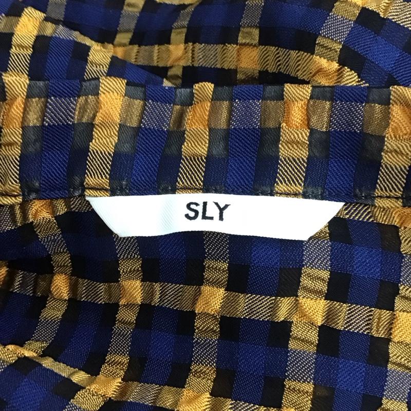 スライ SLY シャツ、ブラウス 半袖 030CSY30-5260 SHEER CHECK SH 開襟シャツ シアー FREE チェック 紺 / ネイビー / X 橙 / オレンジ / X 黒 / ブラック / レディース USED 古着 中古 10107938