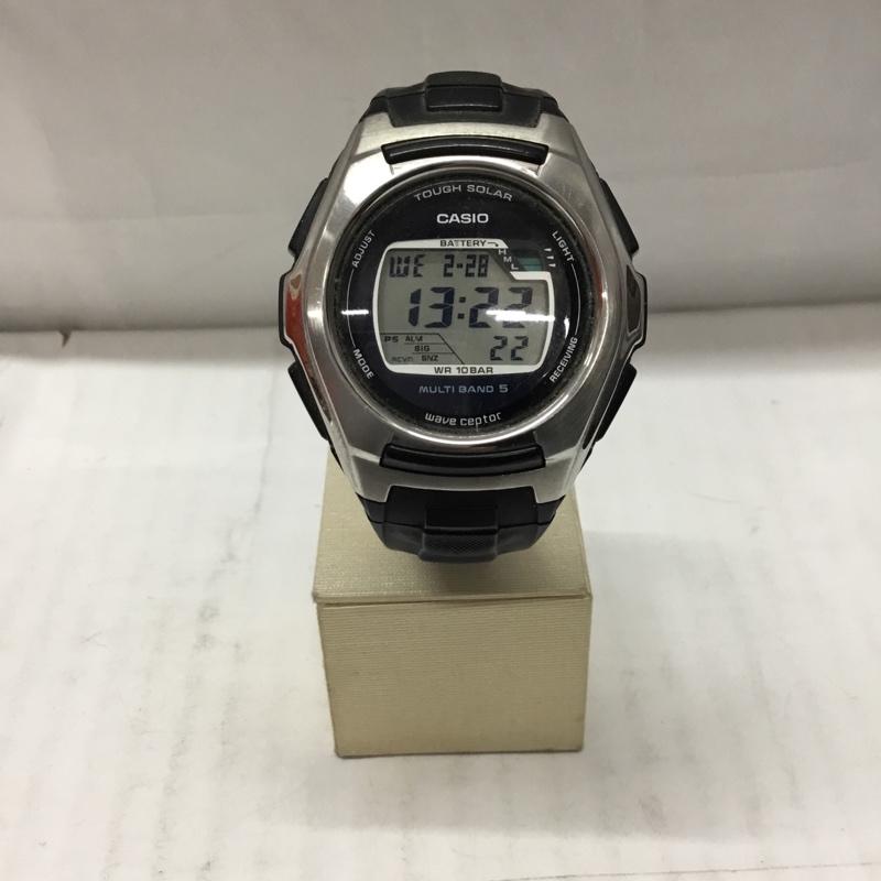 カシオ CASIO 腕時計 デジタル WV-M120 タフソーラー wave ceptor ロゴ、文字 黒 / ブラック / X 銀 / シルバー / メンズ USED 古着 中古 10106379