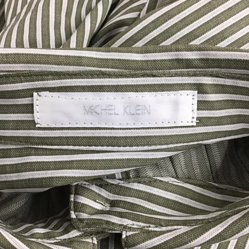 マイケルコース MICHAEL KORS シャツ、ブラウス 長袖 FOBDS-02110 ストレッチジャージシャツ イージーケアシャツ 38 ストライプ 白 / ホワイト / X カーキ / カーキ / レディース USED 古着 中古 10123103