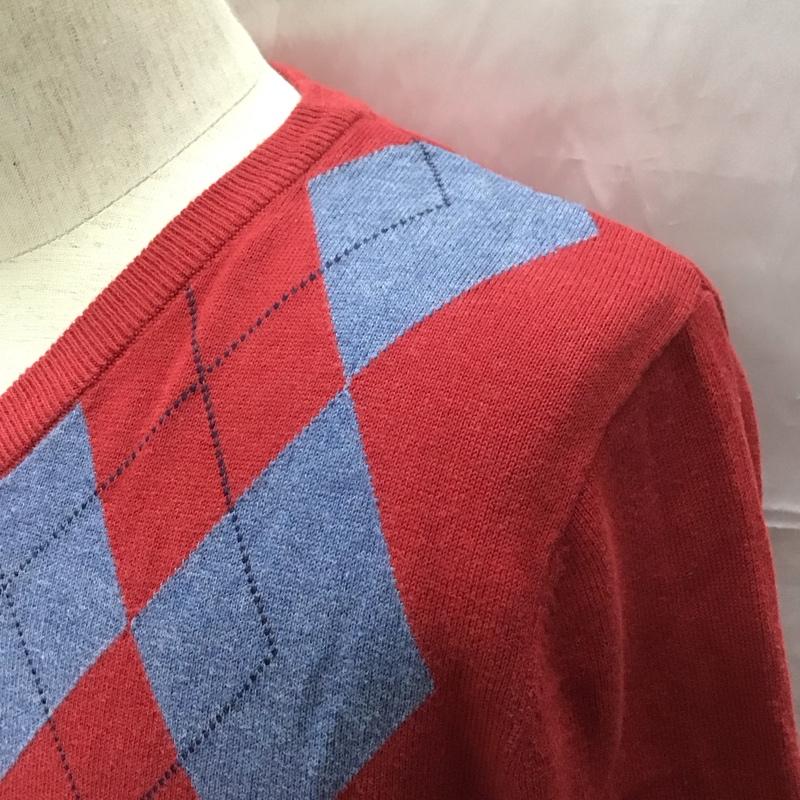 トミーヒルフィガー TOMMY HILFIGER ニット、セーター 長袖 長袖ニットカットソー ニット セーター Vネックニット S 総柄 青 / ブルー / X 赤 / レッド / メンズ USED 古着 中古 10110760
