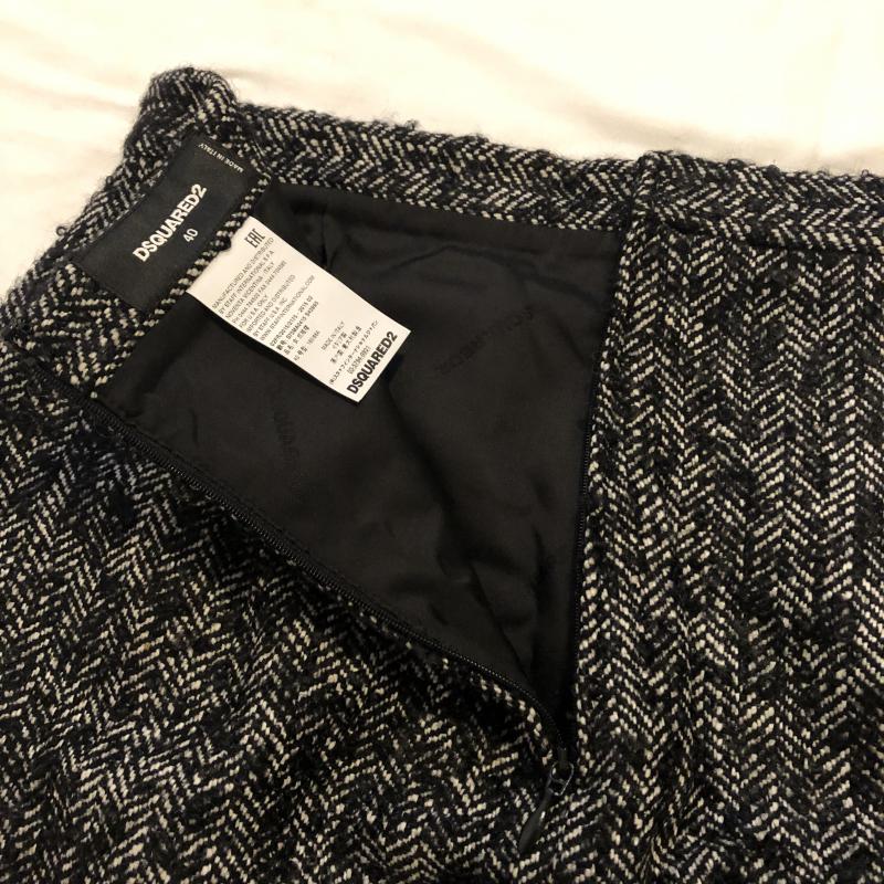 ディースクエアード2 DSQUARED2 スカート ミニスカート ウール ツイードスカート ヘリンボーン 40 無地 X 黒 / ブラック / X 白 / ホワイト / レディース USED 古着 中古 10016142