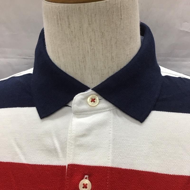 トミーヒルフィガー TOMMY HILFIGER ポロシャツ 半袖 半袖カットソー 半袖ポロシャツ カラーシャツ S ボーダー柄 白 / ホワイト / X 赤 / レッド / X 紺 / ネイビー /  メンズ USED 古着 中古 10111036