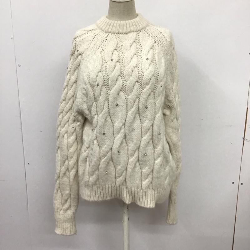 ザラ ZARA ニット、セーター 長袖 6771 161 712 クルーネック ケーブル ビジュー S オフホワイト / オフホワイト / レディース USED 古着 中古 10124994