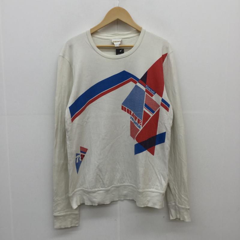 ディーゼル DIESEL Tシャツ 長袖 M ロゴ、文字 白 / ホワイト / X 青 / ブルー / X 赤 / レッド / メンズ USED 古着 中古 10034601