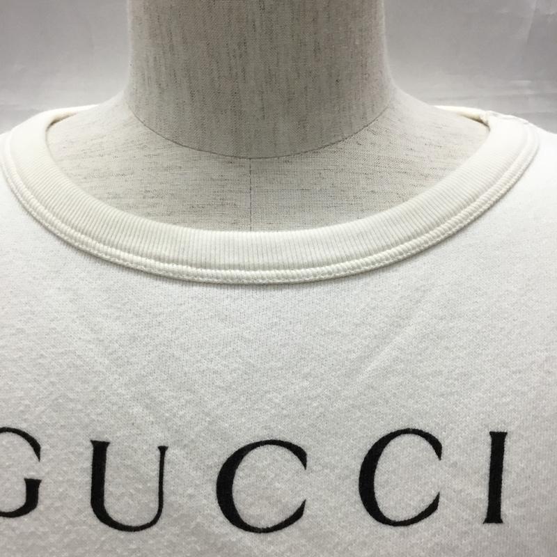 グッチ GUCCI トレーナー 長袖 長袖トレーナー スウェット クルーネック リブスウェットカットソー プリント 白 / ホワイト /  メンズ USED 古着 中古 10118638