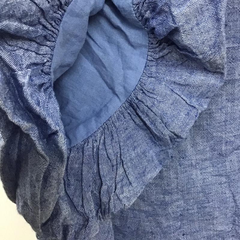 ザラベーシック ZARA BASIC カットソー 七分袖 3666 059 400 コットン リネン フレアスリーブ M 無地 青 / ブルー / レディース USED 古着 中古 10117705