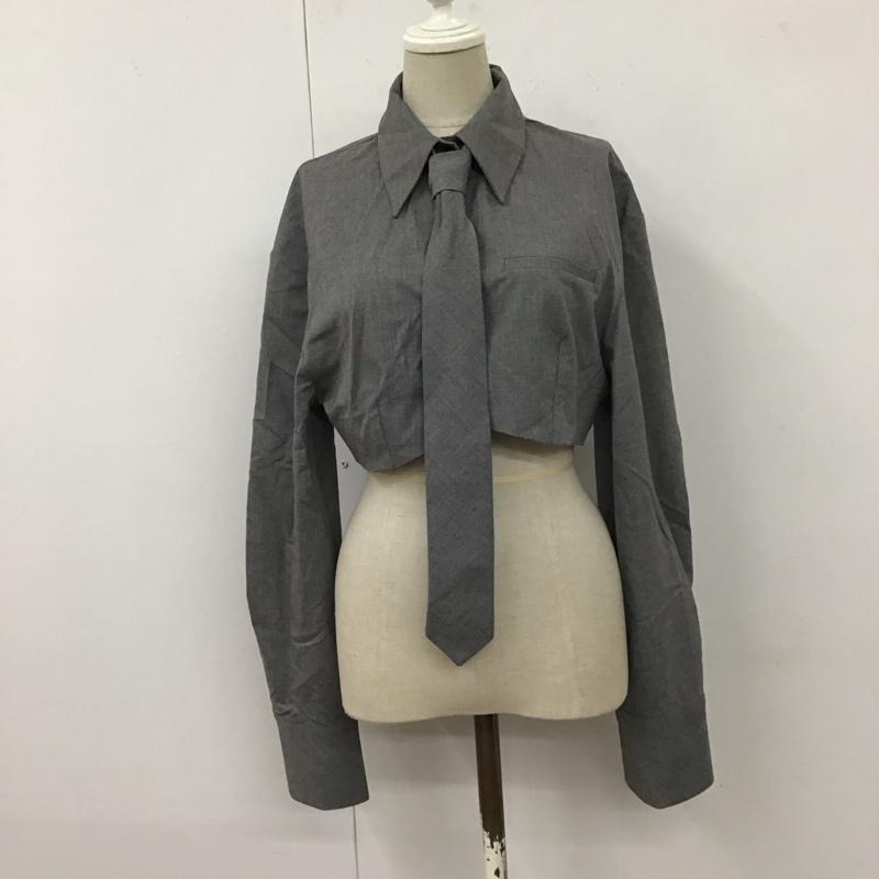 ザラ ZARA シャツ、ブラウス 長袖 4688 803 802 ショート丈 ネクタイ XS 無地 灰 / グレー / レディース USED 古着 中古 10114782