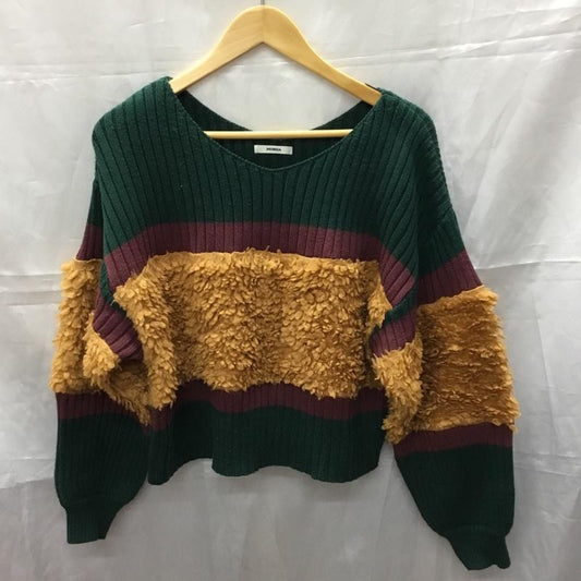 ムルーア MURUA ニット、セーター 長袖 011752600501 フェイクファーコンビニット/ FREE 無地 茶 / ブラウン / X 緑 / グリーン / X えんじ / ワインレッド /  レディース USED 古着 中古 10110775