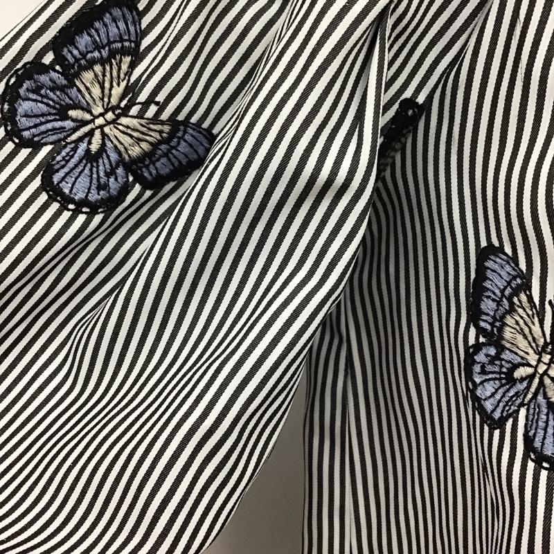 ザラ ZARA カットソー 七分袖 2521 426 070 オフショルダー 蝶々 刺繍 XS ストライプ 白 / ホワイト / X 黒 / ブラック /  レディース USED 古着 中古 10113500