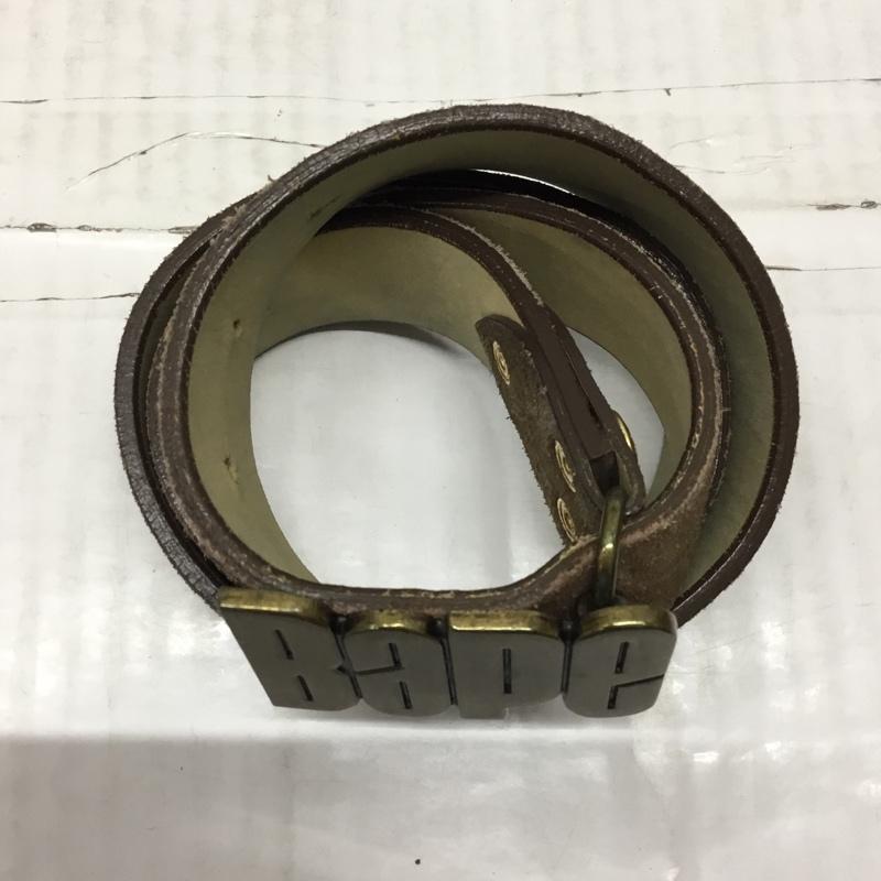 アベイシングエイプ A BATHING APE ベルト・バックル ベルト レザー BAPE ロゴ、文字 茶 / ブラウン / X 金 / ゴールド / メンズ USED 古着 中古 10117013