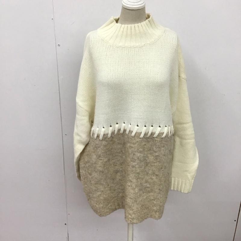 アズールバイマウジー AZUL BY MOUSSY ニット、セーター 長袖 250EAB70-234I BICOLOR KNIT TOPS FREE 無地 白 / ホワイト / X ベージュ / ベージュ / レディース USED 古着 中古 10125049