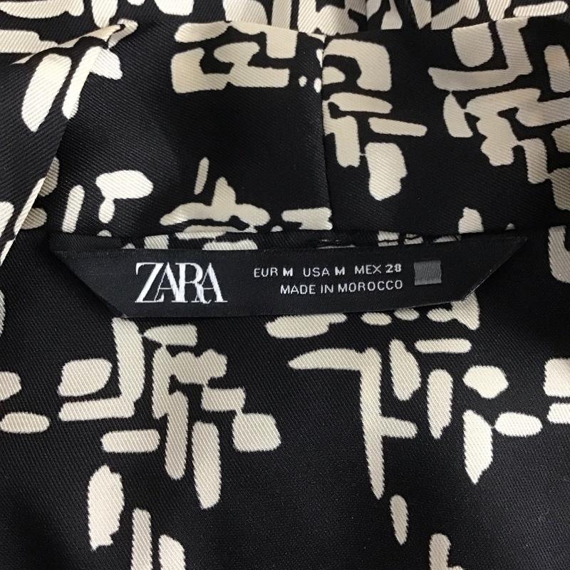 ザラ ZARA ワンピース ロングスカート 長袖シャツワンピース 切り替えワンピース フレアワンピース M 総柄 白 / ホワイト / X 黒 / ブラック / レディース USED 古着 中古 10110269