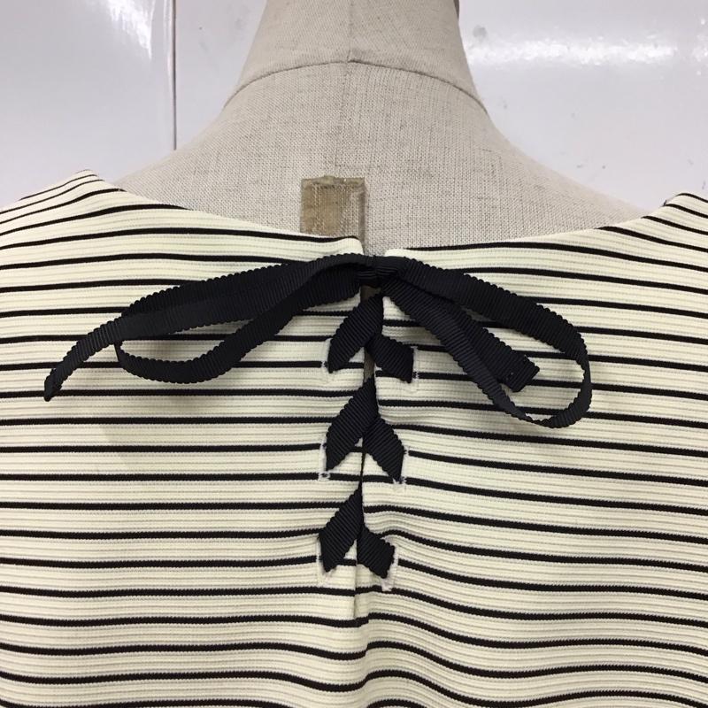 ナチュラルビューティーベーシック NATURAL BEAUTY BASIC カットソー 半袖 バックリボン S ボーダー柄 黒 / ブラック / X オフホワイト / オフホワイト / レディース USED 古着 中古 10115905