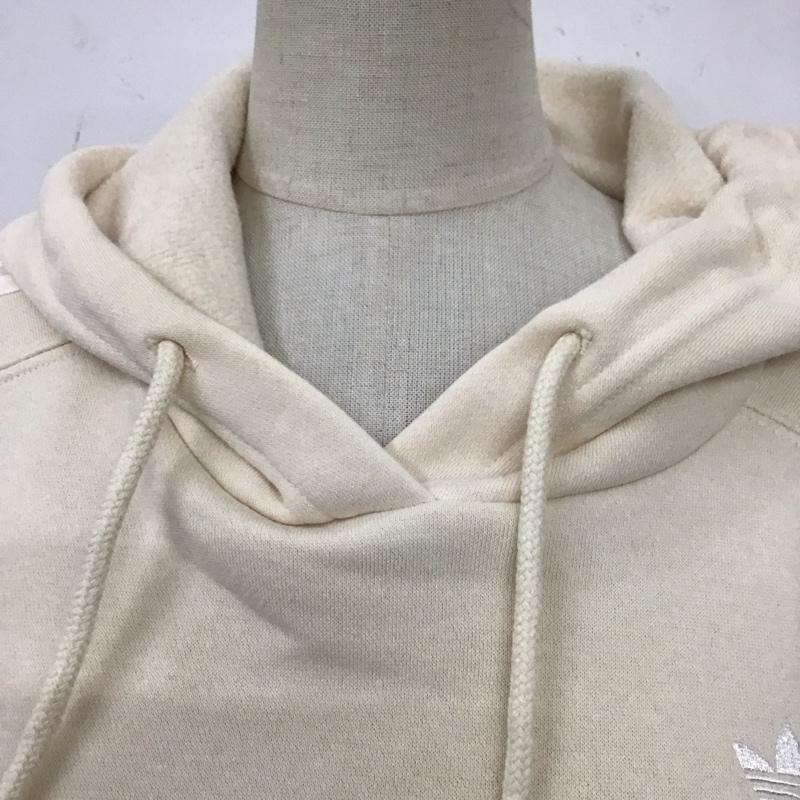 アディダス adidas パーカー 長袖 hc2018 WSHORTHOODIEWONDER 長袖パーカー フード付きパーカー L ロゴ、文字 白 / ホワイト / レディース USED 古着 中古 10115986