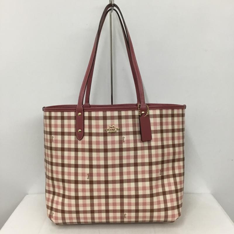 コーチ COACH トートバッグ トートバッグ F76631 リバーシブル チェック ロゴ、文字 桃 / ピンク / レディース USED 古着 中古 10126712