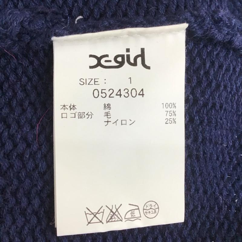エックスガール X-girl ニット、セーター 長袖 0524304 クルーネック 1 ロゴ、文字 紺 / ネイビー / X 桃 / ピンク /  レディース USED 古着 中古 10112041