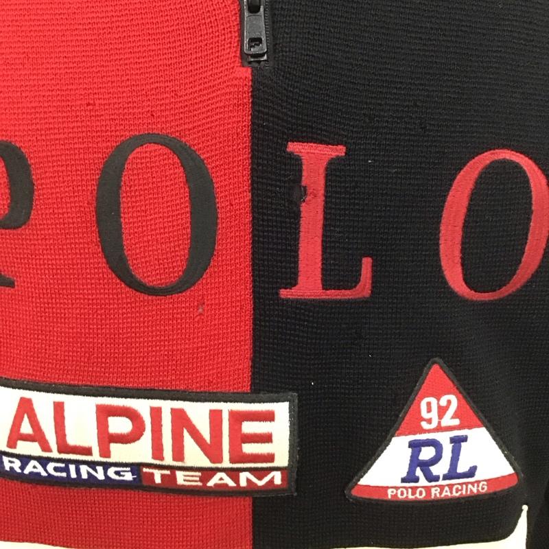ポロバイラルフローレン Polo by RALPH LAUREN ニット、セーター 長袖 90s 1992年 Alpline L 無地 黒 / ブラック / X 赤 / レッド / メンズ USED 古着 中古 10106249