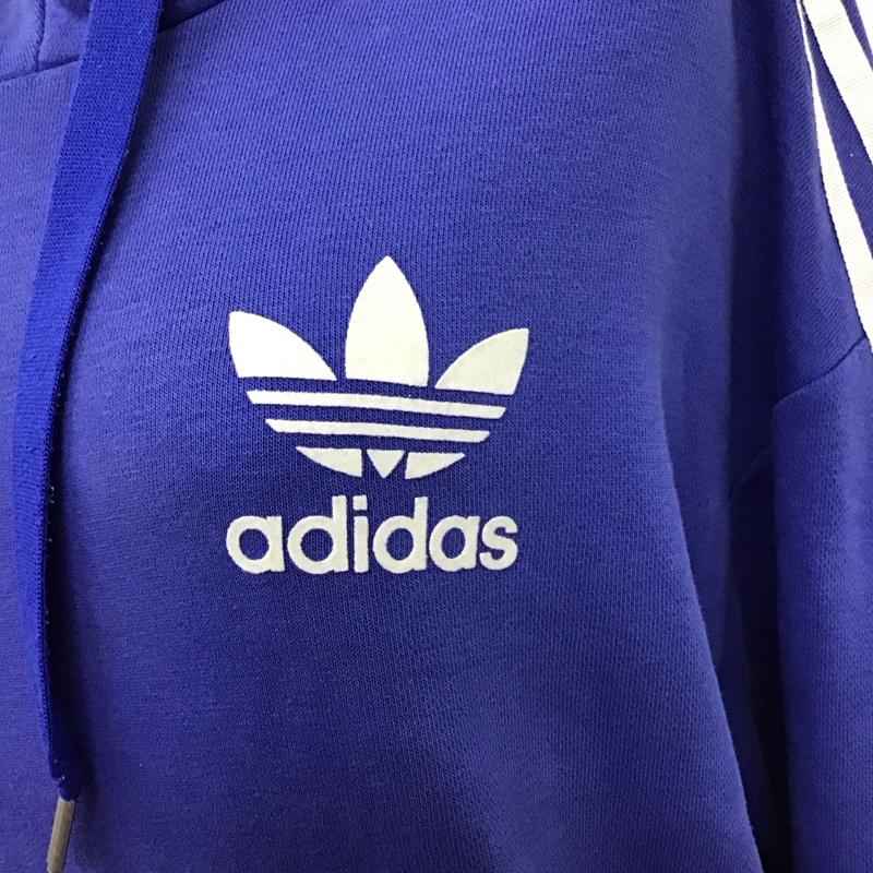 アディダスオリジナルス adidas originals パーカー 長袖 長袖パーカー フード付きパーカー プリントスウェット トレーナー XL ロゴ、文字 白 / ホワイト / X 紫 / パープル / レディース USED 古着 中古 10114335