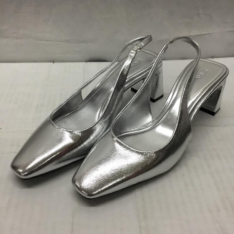 ザラ ZARA ミュール ミュール 2224 310 808 バックベルト メタリック EU38 無地 銀 / シルバー / レディース USED 古着 中古 10119090