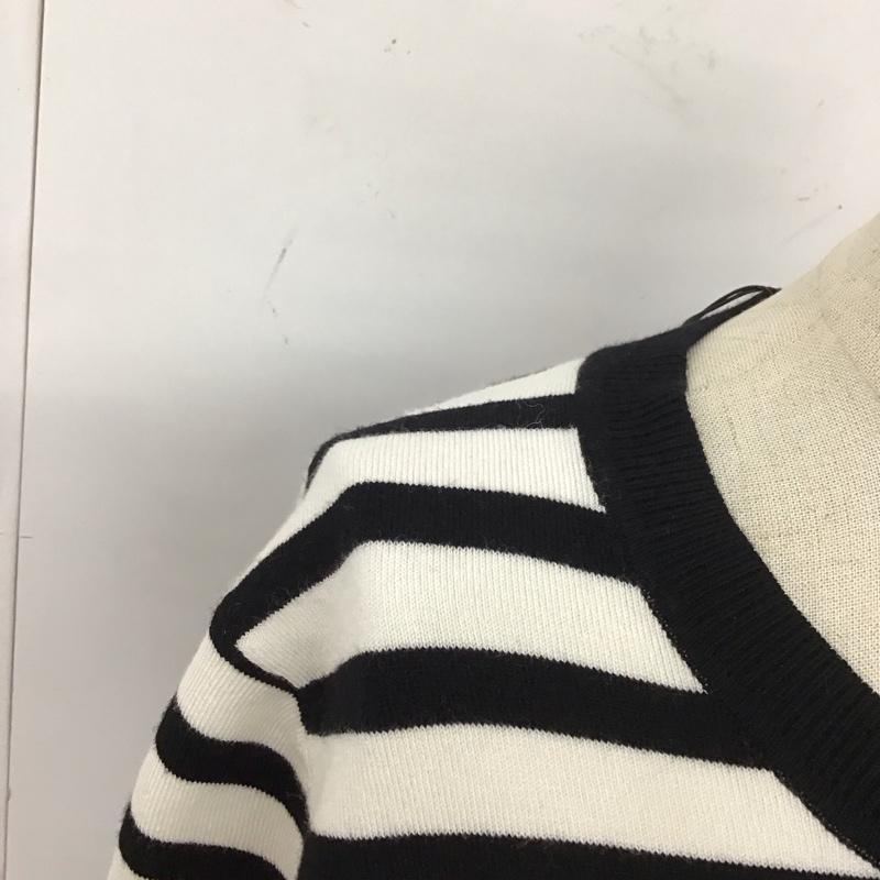 ザラニット ZARA KNIT カットソー 半袖 5646 021 105 リボン L ボーダー柄 白 / ホワイト / X 黒 / ブラック /  レディース USED 古着 中古 10113477