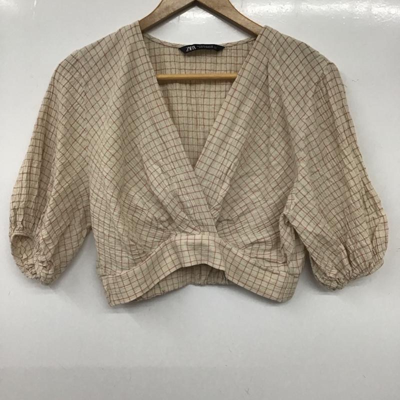 ザラ ZARA カットソー 半袖 半袖カットソー ショート丈 Vネック M チェック マルチカラー / マルチカラー / レディース USED 古着 中古 10135253