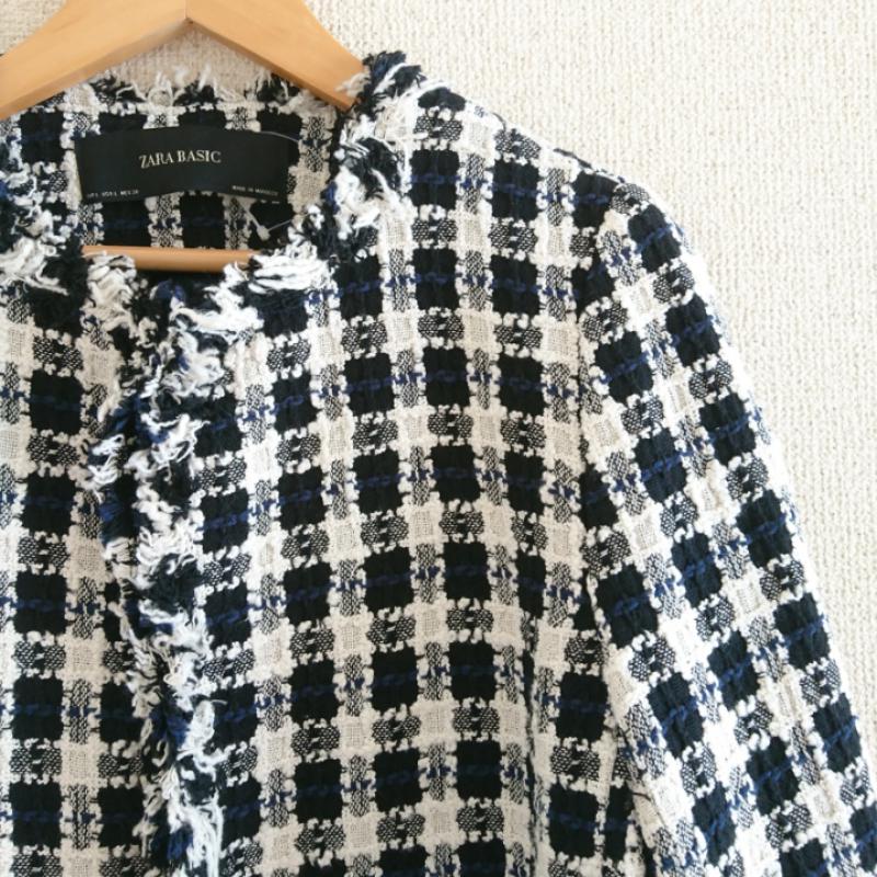 ザラベーシック ZARA BASIC コート コート一般 L チェック 白 / ホワイト / X 黒 / ブラック / X 青 / ブルー / レディース USED 古着 中古 10011644