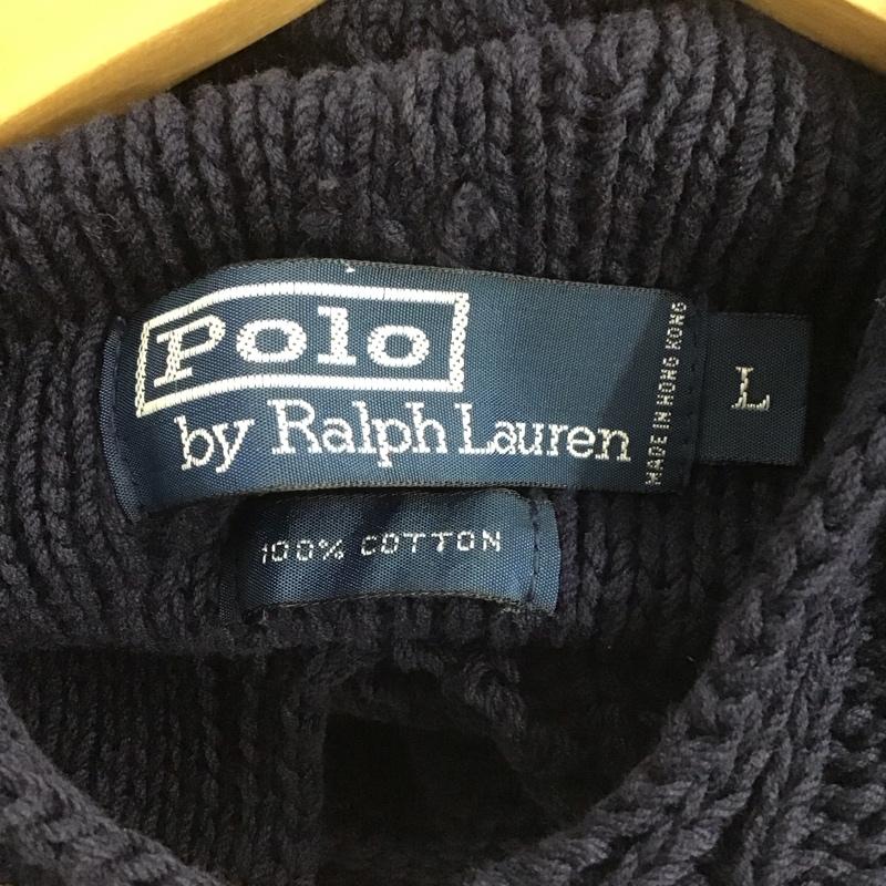 ポロバイラルフローレン Polo by RALPH LAUREN ニット、セーター 長袖 長袖ニットパーカー プルオーバーニット L 無地 紺 / ネイビー / メンズ USED 古着 中古 10139012
