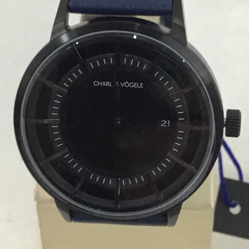 シャルルホーゲル CHARLESVOGELE 腕時計 アナログ(クォーツ式) V0718 レザーベルト ロゴ、文字 紺 / ネイビー / メンズ USED 古着 中古 10134122