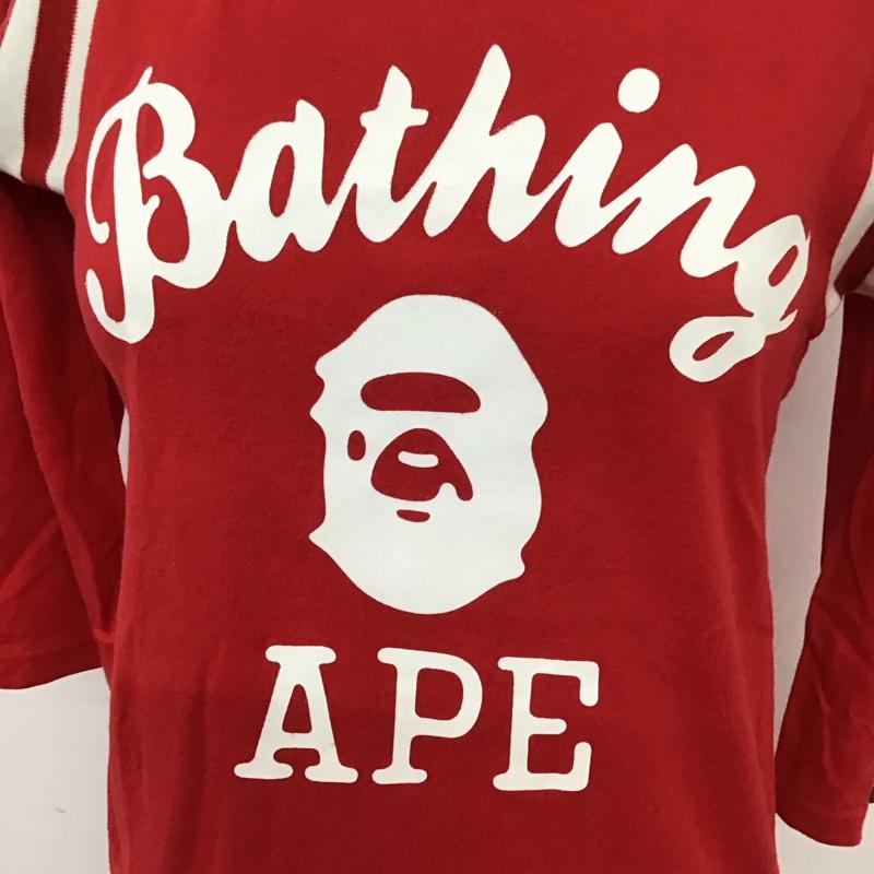 アベイシングエイプ A BATHING APE カットソー 七分袖 七分丈カットソー クルーネックカットソー プリントTシャツ XXS プリント 白 / ホワイト / X 赤 / レッド / レディース USED 古着 中古 10117501
