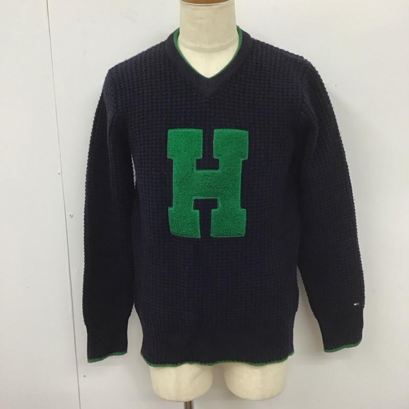 トミーヒルフィガー TOMMY HILFIGER ニット、セーター 長袖 長袖ニットカットソー ニット セーター Vネックニット L ロゴ、文字 紺 / ネイビー / メンズ USED 古着 中古 10112589